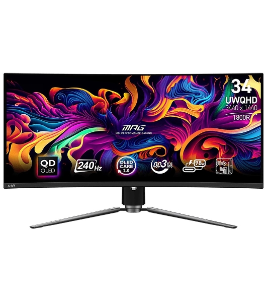 Монитор 34' MSI MPG 341CQPX QD OLED 3440x1440, 240 Гц, 0.03 мс, 21:9, 250 кд/м², 2xHDMI, 1xDP, 2xUSB-A 2.0, 1xUSB-C, 1x3.5 мм, изогнутый R1800, черный