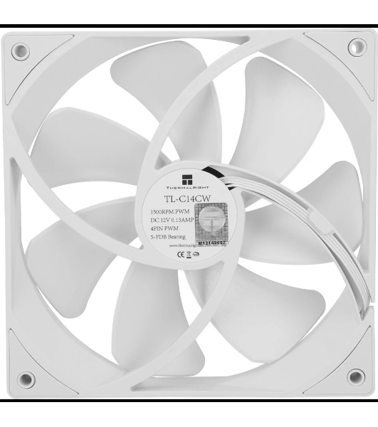 Кулер для корпуса Thermalright TL-C14CW белый (140x140x25mm, 4-pin PWM, 75.8CFM, 26.4dBA, 1500RPM)
