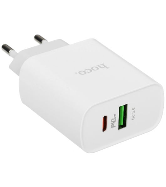 Блок питания (сетевой адаптер) HOCO C80A Rapido PD+QC3.0, 20W два порта (1хUSB-A, 1хType-C), белый