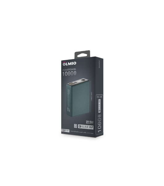 Портативный аккумулятор OLMIO QX-10, 10000mAh, 22.5W, QuickCharge3.0/PowerDelivery, LCD, темно-зеленый
