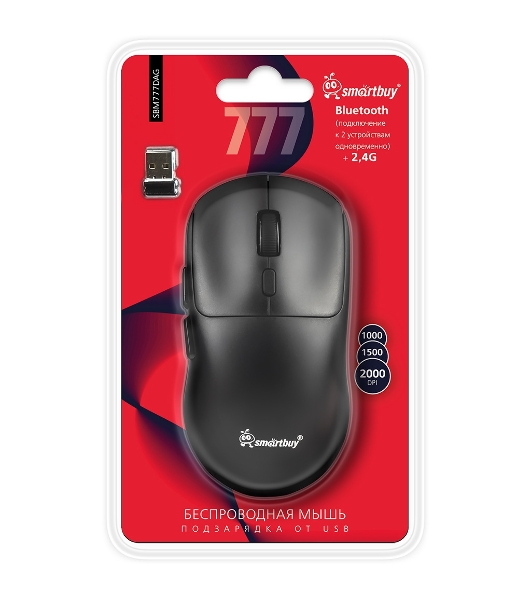 Мышь игровая беспроводная Dual BT+USB с зарядкой Smartbuy X7 черная (SBM777DAG) /40.  '