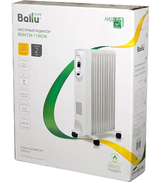 Обогреватель масляный Ballu Comfort BOH/CM-11WDN (11 секций) белый, 2200 Вт, 27 м2, термостат