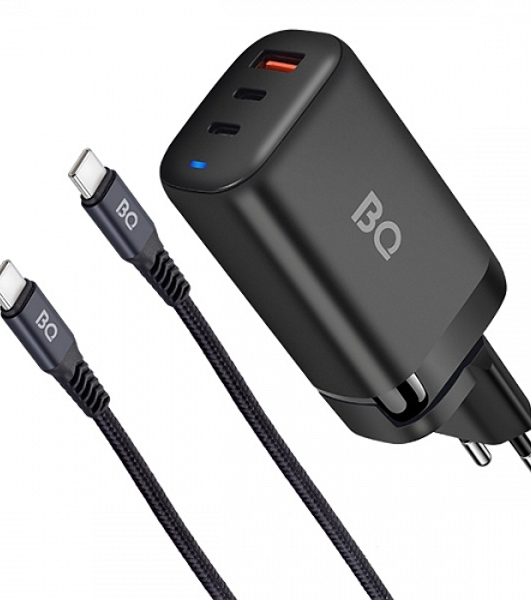 Сетевое зарядное устройство BQ Charger 65W3A01 (3 ports 2*Type-C + USB, 65W with 2m Type-C cable) черный
