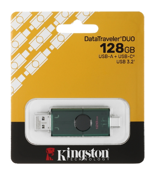 Флешка USB Kingston DataTraveler Duo (DTDEG2/128Gb), 128Gb, USB 3.2/Type-C, R/W 100/60, зеленая