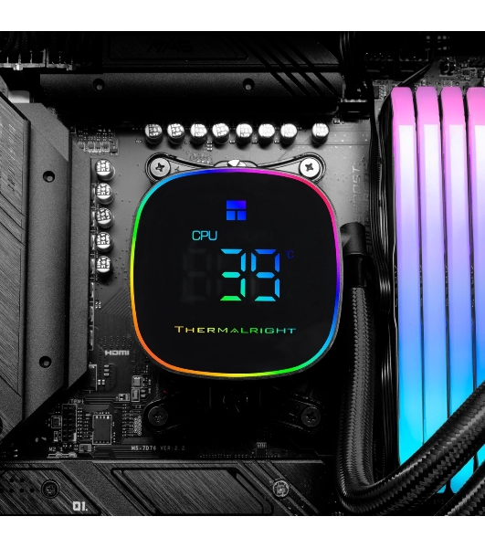 Система жидкостного охлаждения Thermalright Frozen Horizon 360 Digital (360мм, LED temp., Black, ARGB/Fans: 3x120мм, 68.9CFM, 28.2dBA, 2000RPM/Pump height 53.2мм, Rad thickness 27мм/S: 1700, 1200, 1851, 115X, AM5, AM4)