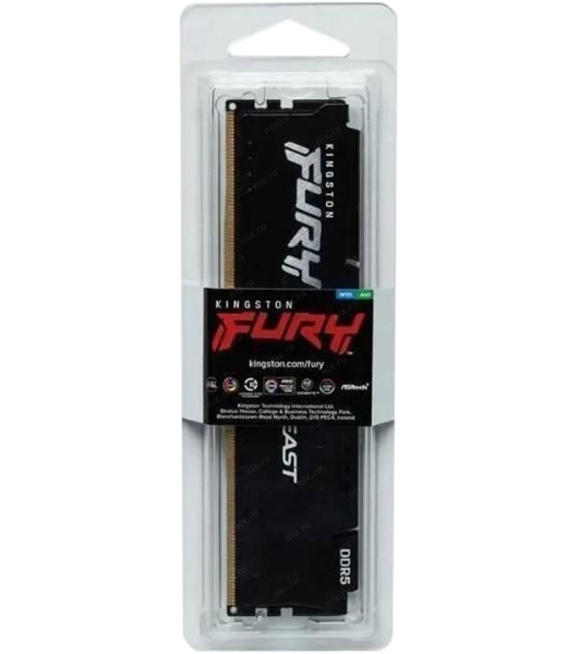 Оперативная память Kingston Fury Beast, DDR5, 16Gb (1x16Gb), 6400MHz, CL32, DIMM, с радиатором, черный
