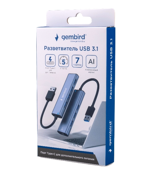 USB-концентратор Gembird UHB-U3P7-01, USB, 7хUSB, USB Type-C