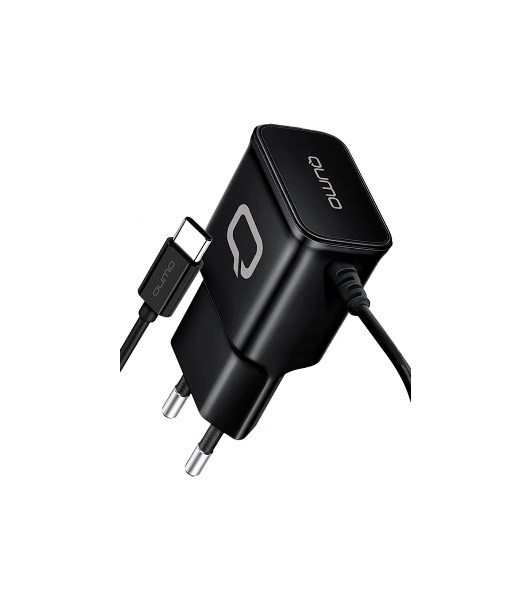 Сетевое зарядное устройство Qumo Energy (Charger 0025) 2.1A, встроенный кабель TYPE-C, черный