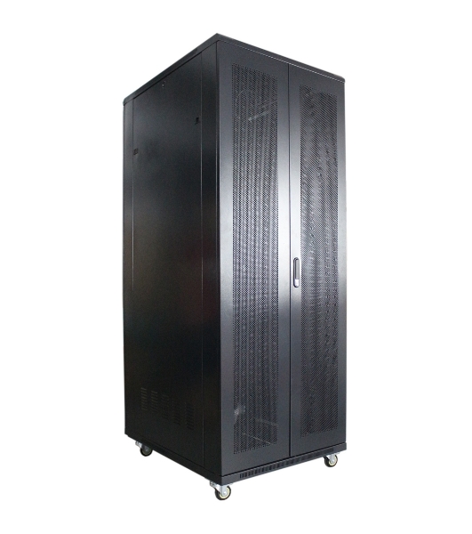 Рэковая стойка Wize Pro W42U80R-RD 19, 42U, 600х800 мм, двойная передняя и задняя двери металл. перфорированные, вент.панель из 4 вентиляторов, колеса, рэковые гайки: 20 шт, вес нагрузки 800 кг, сталь,черный