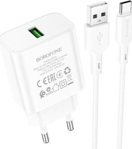 Сетевое зарядное устройство BOROFONE (6974443388596) BA72Aa White 1USB 3.0A QC3.0 18W быстрая зарядка