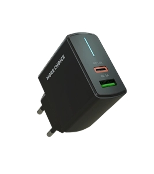 Сетевое зарядное устройство MORE CHOICE NC61a черный - 1USB+1USB-C 3.0A PD 20W+QC3.0 быстрая зарядка для Type-C