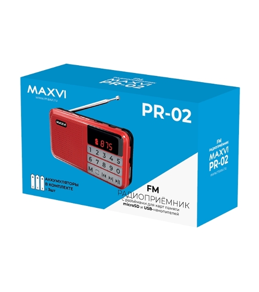 Радио FM-приемник Maxvi PR-02 red. Цифровой приемник Maxvi PR-02 предназначен для прослушивания радио и музыки. Миниатюрный Maxvi PR-02 - удобный в переноске и помещается в карман. Можно использовать карты памяти microSD и внешний USB-накопитель для воспроизведения музыки, а также аудиокниг. Благодаря функции автоматического поиска гаджет может самостоятельно находить доступные радиостанции и сохранять их в памяти