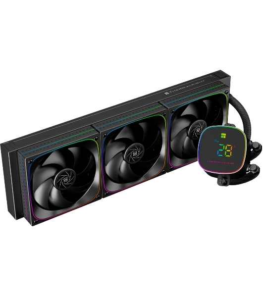 Система жидкостного охлаждения Thermalright Frozen Horizon 360 Digital (360мм, LED temp., Black, ARGB/Fans: 3x120мм, 68.9CFM, 28.2dBA, 2000RPM/Pump height 53.2мм, Rad thickness 27мм/S: 1700, 1200, 1851, 115X, AM5, AM4)