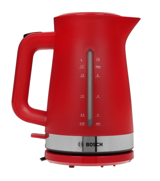 Электрочайник Bosch TWK4M224 красный, 1.7 л, 2200 Вт, скрытый нагревательный элемент