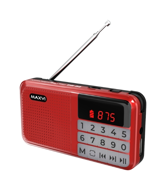 Радио FM-приемник Maxvi PR-02 red. Цифровой приемник Maxvi PR-02 предназначен для прослушивания радио и музыки. Миниатюрный Maxvi PR-02 - удобный в переноске и помещается в карман. Можно использовать карты памяти microSD и внешний USB-накопитель для воспроизведения музыки, а также аудиокниг. Благодаря функции автоматического поиска гаджет может самостоятельно находить доступные радиостанции и сохранять их в памяти