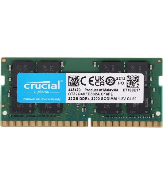 Оперативная память Crucial, DDR4, 32Gb (1x32 Gb), 3200 MHz, CL22, SO-DIMM, OEM