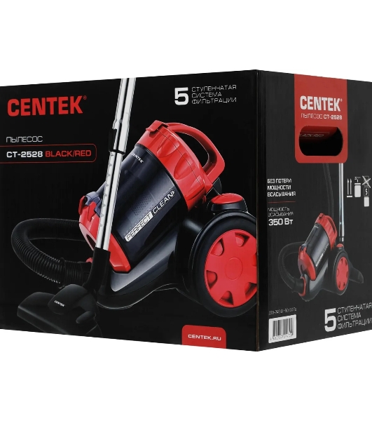 Пылесос Centek CT-2528 Red красный/черный, 350/2000 Вт, уборка сухая, пылесборник циклонный фильтр 1.5 л