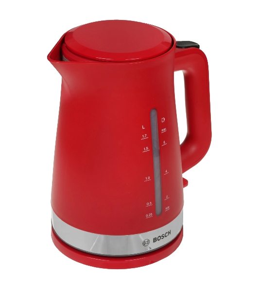Электрочайник Bosch TWK4M224 красный, 1.7 л, 2200 Вт, скрытый нагревательный элемент