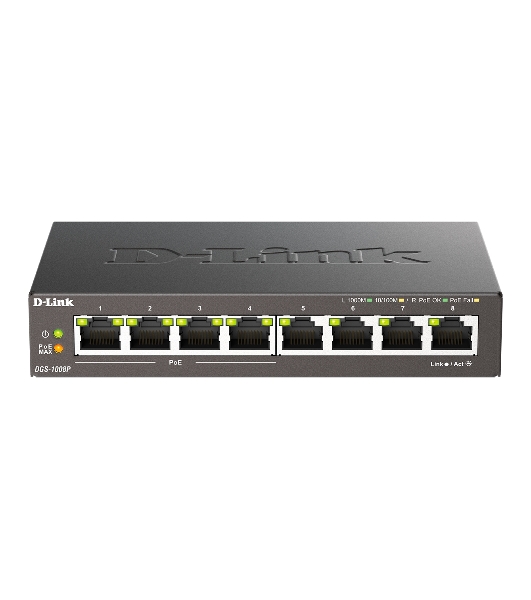 Коммутатор D-Link DGS-1008P/F3A, 8×1 Гбит/с, неуправляемый