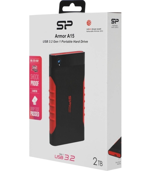 Внешний HDD 2.5' Silicon Power Armor A15, 2TB, USB 3.2 Gen 1 Type-A, 5400 rpm, черно-красный