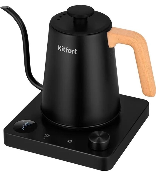 Чайник электрический Kitfort КТ-6726 1л. 1200Вт черный/дерево корпус: нерж.сталь/пластик