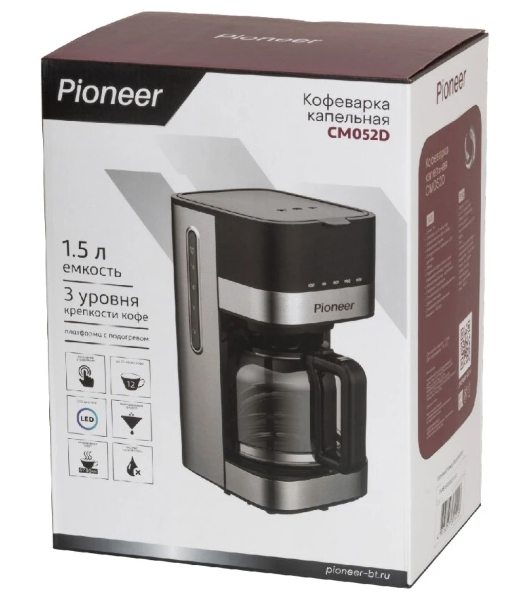 Кофеварка капельная Pioneer CM052D серебристый/черный, исп. кофе - молотый, 1.5 л, 900 Вт
