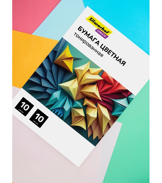 Бумага цветная Silwerhof тонир. 10 л. 10цв. A4 CREATE 80г/м2 папка