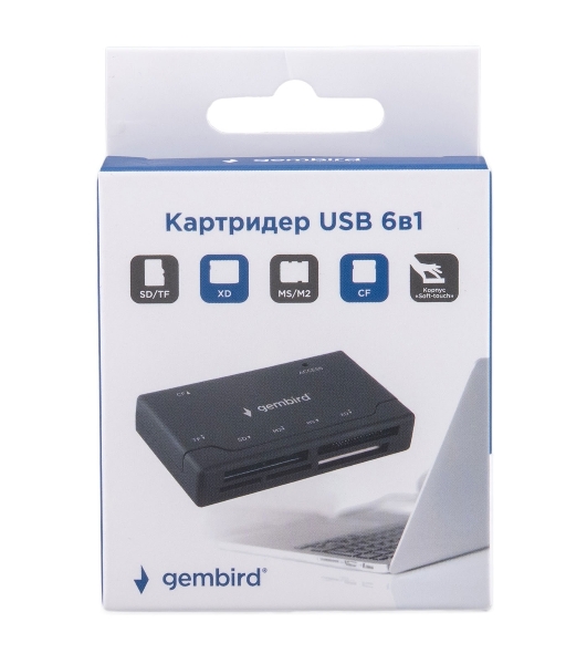 Кард-ридер Gembird FD2-MSD-4/черный/SD/TF/MicroSD/XD/MS/M2/CF/USB 2.0/пластик