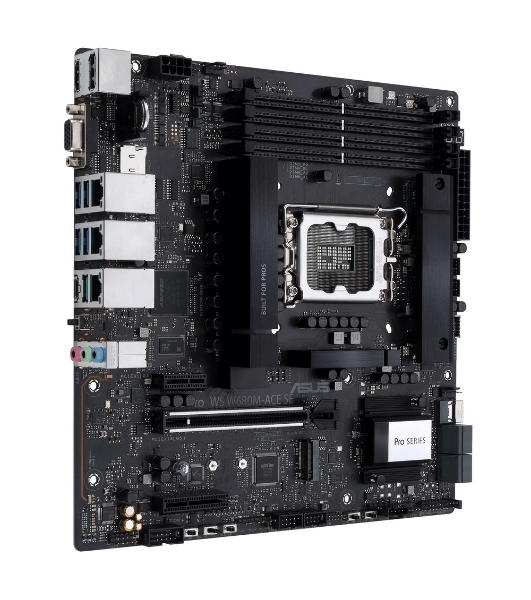 Материнская плата Asus PRO WS W680M-ACE SE, LGA1700, Intel W680, 4xDDR5, 8xSATA, 2xM.2, 1xPCIe 5.0 x16, 1xPCIe 3.0 x4, 1xPCIe 3.0 x1, 1xDP, 1xHDMI, 1xVGA, 3x2.5Gb LAN, 1xUSB-C 10Gbps, 1xUSB-A 10Gbps, 4xUSB-A 5Gbps, 3x3.5 мм, 7.1, mATX