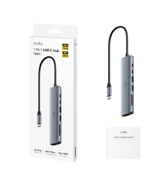 USB-концентратор CUDY UH407, USB Type-C, HDMI, microSD/SD, адаптер/USB Type-C