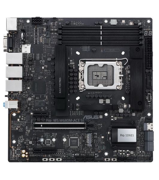 Материнская плата Asus PRO WS W680M-ACE SE, LGA1700, Intel W680, 4xDDR5, 8xSATA, 2xM.2, 1xPCIe 5.0 x16, 1xPCIe 3.0 x4, 1xPCIe 3.0 x1, 1xDP, 1xHDMI, 1xVGA, 3x2.5Gb LAN, 1xUSB-C 10Gbps, 1xUSB-A 10Gbps, 4xUSB-A 5Gbps, 3x3.5 мм, 7.1, mATX