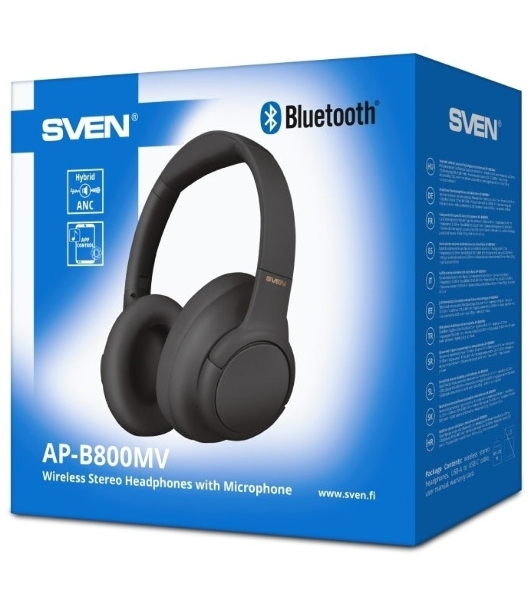 Беспроводные/проводные наушники Sven AP-B800MV черный, полноразмерные, Bluetooth + Jack 3.5 мм, складная конструкция, до 15 ч