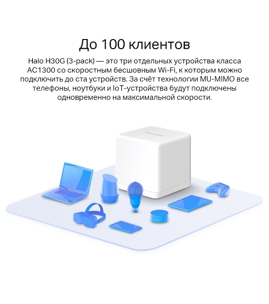 Бесшовный Mesh роутер Mercusys Halo H30G(3-pack) AC1300 10/100/1000BASE-TX