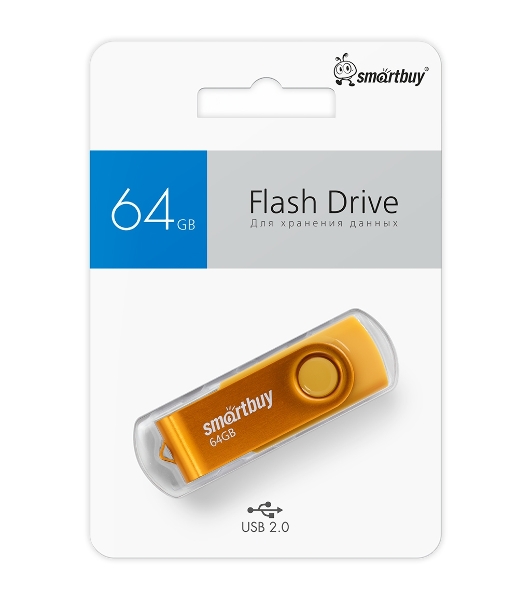 Флешка USB Smartbuy Twist Yellow (SB064Gb2TWY), 64Gb, USB 2.0, R/W 20/10, желтый