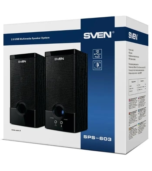 Колонки SVEN SPS-603 черный USB-порт ПК, ноутбука или адаптер 5V DC