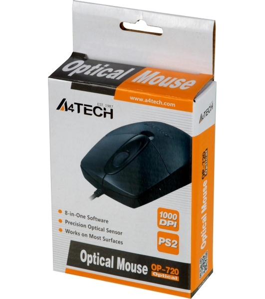 Мышь проводная A4Tech OP-720 черный, 1000 dpi, PS/2, кнопки - 3