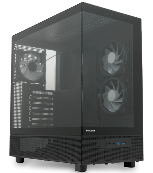 Компьютерный корпус HSPD F710, Panoramic Mid Tower, черный, TG, 0.5 SPCC, 3x120мм ARGb E-ATX, ATX, mATX, mITX 185/395/270мм 2x2.5', 1x3.5', 7xPCI 2xUSB-A 3.0 435x230x457мм
