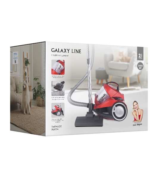 Пылесос Galaxy Line GL 6224 красный/черный, 300/2400 Вт, уборка сухая, пылесборник контейнер 2 л