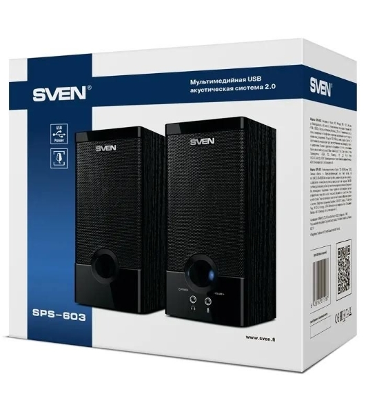 Колонки SVEN SPS-603 черный USB-порт ПК, ноутбука или адаптер 5V DC