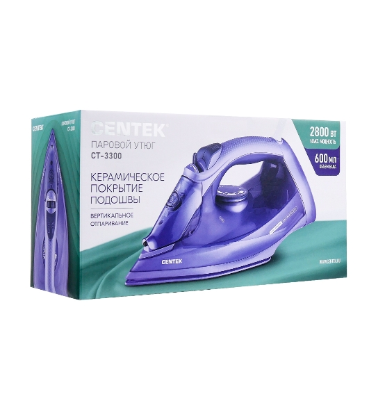 Утюг Centek CT-3300 фиолетовый, 2800 Вт, 60 г/мин, 190 г/мин, 600 мл