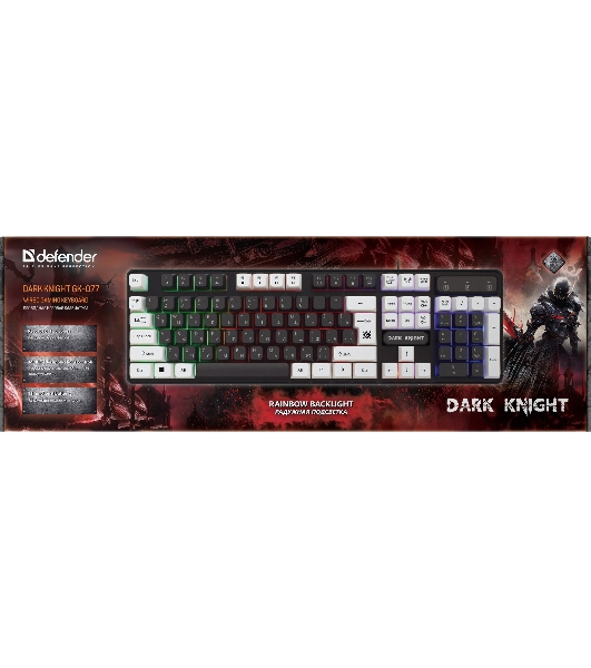 Клавиатура проводная Defender Dark Knight GK-077, USB, черный/белый