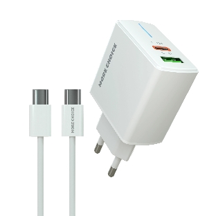 Сетевое зарядное устройство MORE CHOICE NC61a белый - 1USB+1USB-C 3.0A PD 20W+QC3.0 быстрая зарядка для Type-C