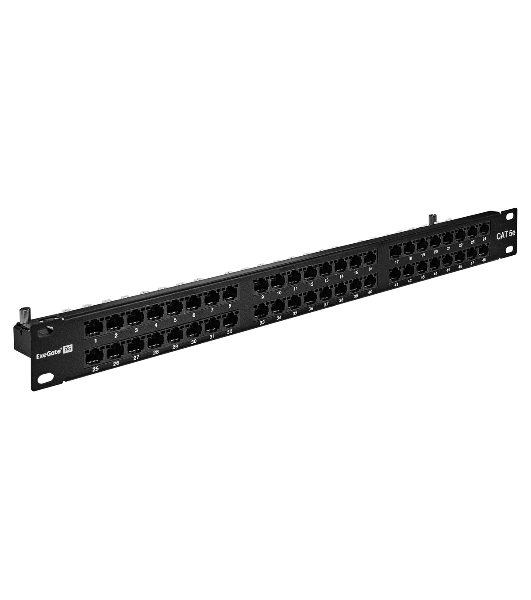 Патч-панель UTP 19' 48 port кат.5e ExeGate разъем KRONE&110 (dual IDC), 1U, RoHS, черный
