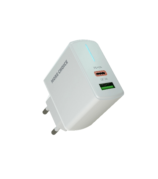 Сетевое зарядное устройство MORE CHOICE NC61a белый - 1USB+1USB-C 3.0A PD 20W+QC3.0 быстрая зарядка для Type-C