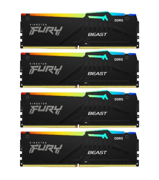 Оперативная память Kingston Fury Beast, DDR5, 64Gb (4x16GB), 5200MHz, CL40, DIMM, с радиаторами, RGB, черный