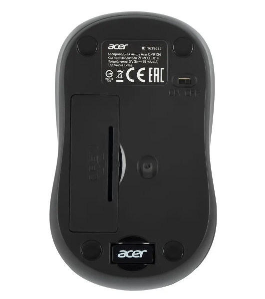 Мышь беспроводная Acer OMR134 серый, 1000 dpi, радиоканал, USB, кнопки - 3