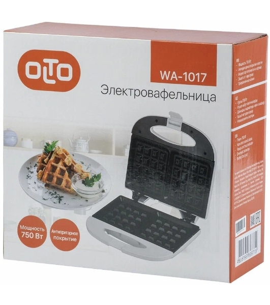 Вафельница OLTO WA-1017 750 Вт, антипригарное покрытие, защита от перегрева, белый