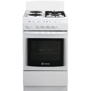 Плита комбинированная De Luxe 506022.03гэ(щ) ЧР-030 белый/черный, конфорок газовых 2 шт и электрических 2 шт, духовка 54 л, 50 см x 85 см x 60 см