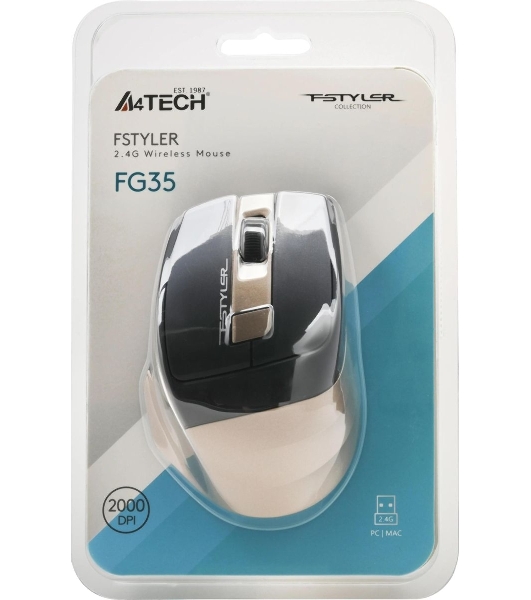 Мышь беспроводная A4Tech Fstyler FG35 золотистый/черный, 2000 dpi, радиоканал, USB, кнопки - 6