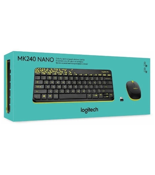 Комплект клавиатура+мышь Logitech MK240 Nano беспроводной, USB, 1000 DPI, чёрный